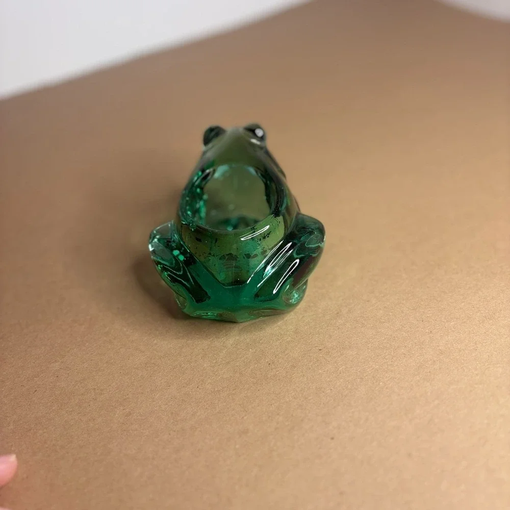 Vintage Green Glass Frog Candle Holder Votive Paperweight Cute Decor